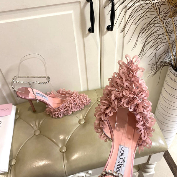Jimmy Choo Saeda 100 Pink Lace Leather 688246