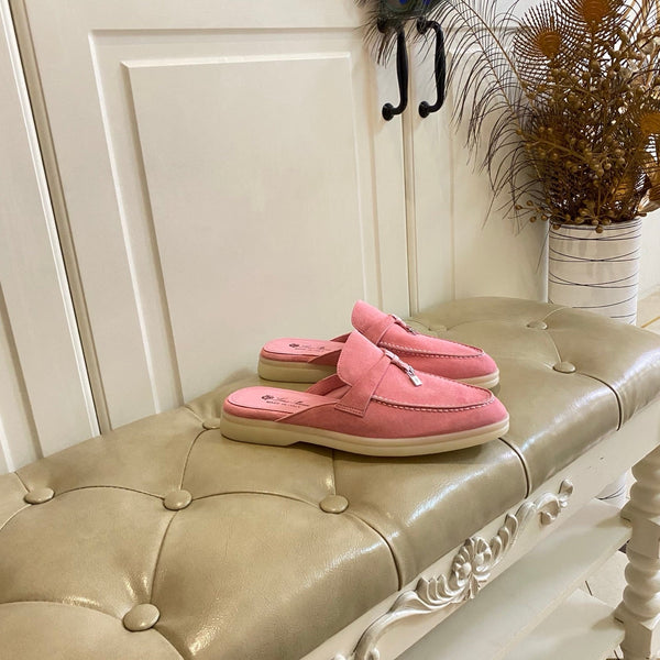 LP 26s Lock Charm Mules In Pink Suede