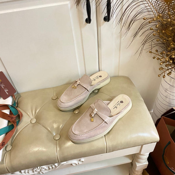 LP 26s Lock Charm Mules In Light Pink Suede
