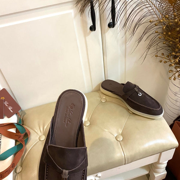 LP 26s Lock Charm Mules In Dark Brown Suede