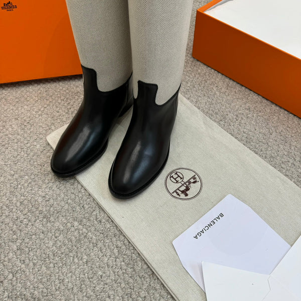 HM Jumping Boot In White Mix Black Calfskin And Burlap 973841
