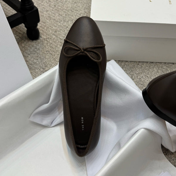 The Row Ballet Flats Bow Dark Brown Cowhide 290729