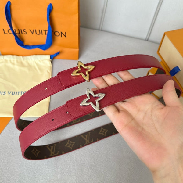 LV MINI FLOWERGRAM 30MM REVERSIBLE BELT IN BLOOD RED CALFSKIN SILVER HARDWARE