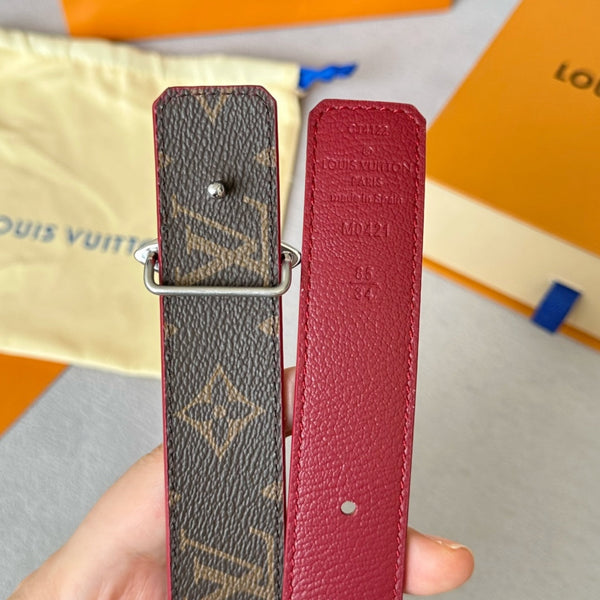 LV MINI FLOWERGRAM 30MM REVERSIBLE BELT IN BLOOD RED CALFSKIN SILVER HARDWARE