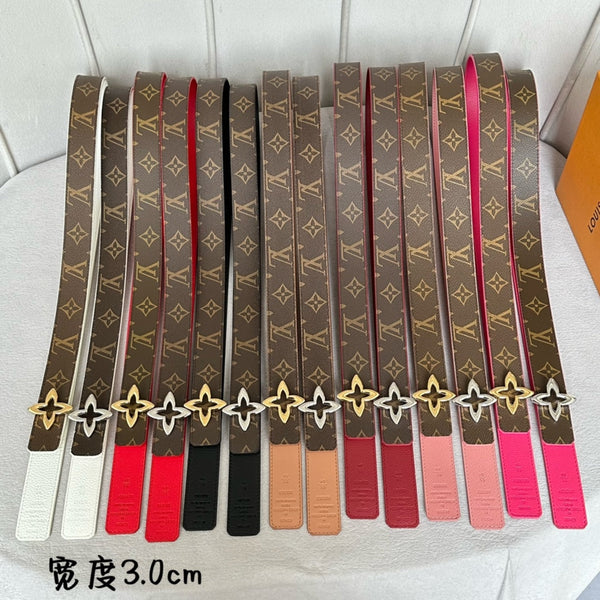 LV MINI FLOWERGRAM 30MM REVERSIBLE BELT IN BLOOD RED CALFSKIN SILVER HARDWARE