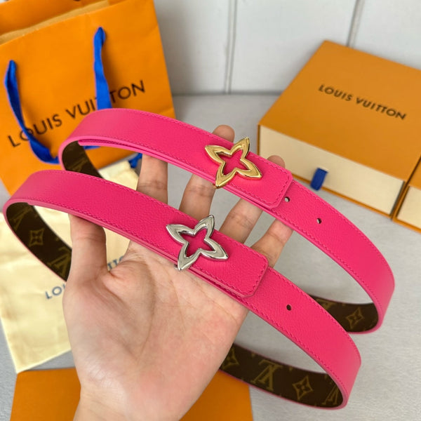 LV MINI FLOWERGRAM 30MM REVERSIBLE BELT IN BRIGHT PINK CALFSKIN SILVER HARDWARE