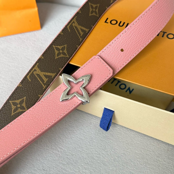 LV MINI FLOWERGRAM 30MM REVERSIBLE BELT IN BLUSH PINK CALFSKIN SILVER HARDWARE