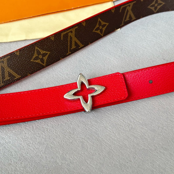 LV MINI FLOWERGRAM 30MM REVERSIBLE BELT IN CHERRY RED CALFSKIN SILVER HARDWARE