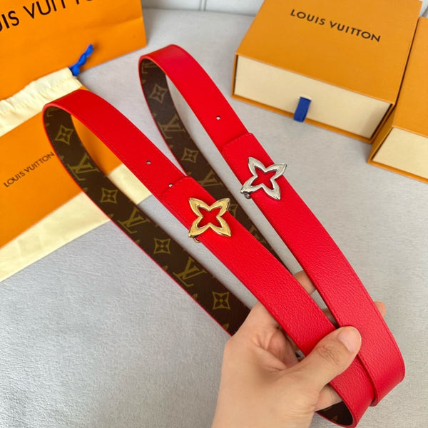 LV MINI FLOWERGRAM 30MM REVERSIBLE BELT IN CHERRY RED CALFSKIN SILVER HARDWARE