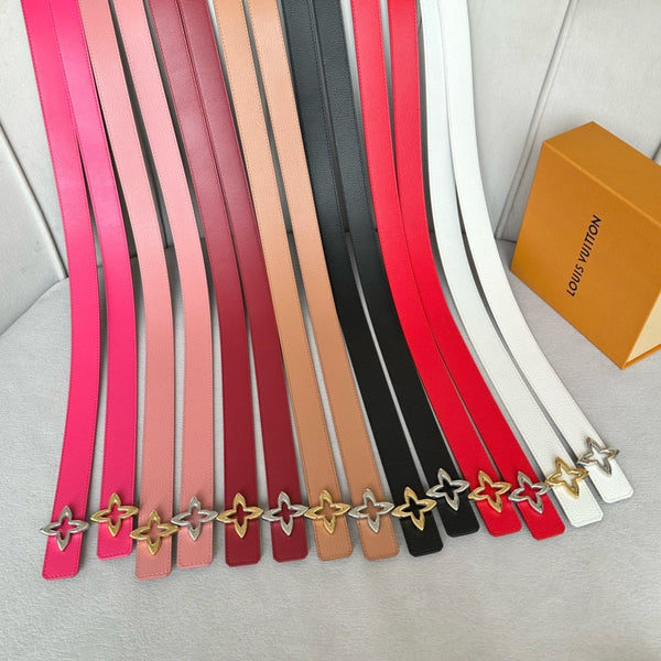 LV MINI FLOWERGRAM 30MM REVERSIBLE BELT IN WHITE CALFSKIN SILVER HARDWARE