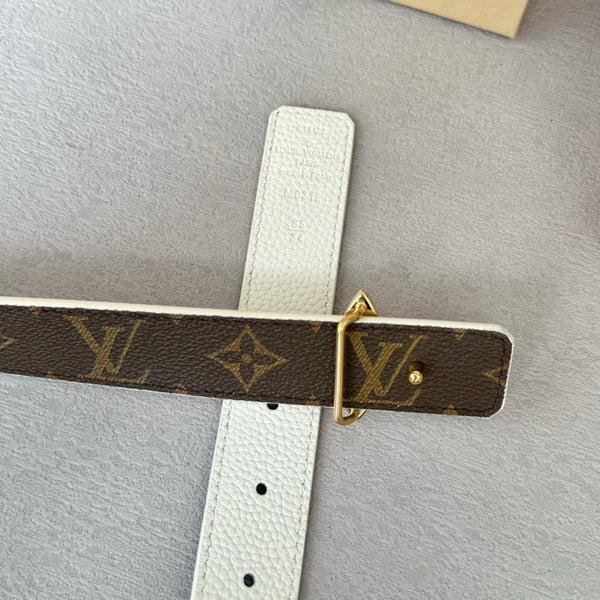 LV MINI FLOWERGRAM 30MM REVERSIBLE BELT IN WHITE CALFSKIN GOLD HARDWARE