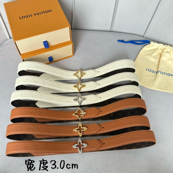 LV MINI FLOWERGRAM 30MM REVERSIBLE BELT IN BRONZE BROWN EMBOSSED CALFSKIN GOLD HARDWARE