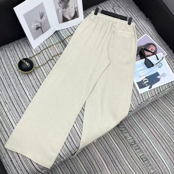 MM6 Waist Wide-Leg Suit Trousers Beige Linen 387969