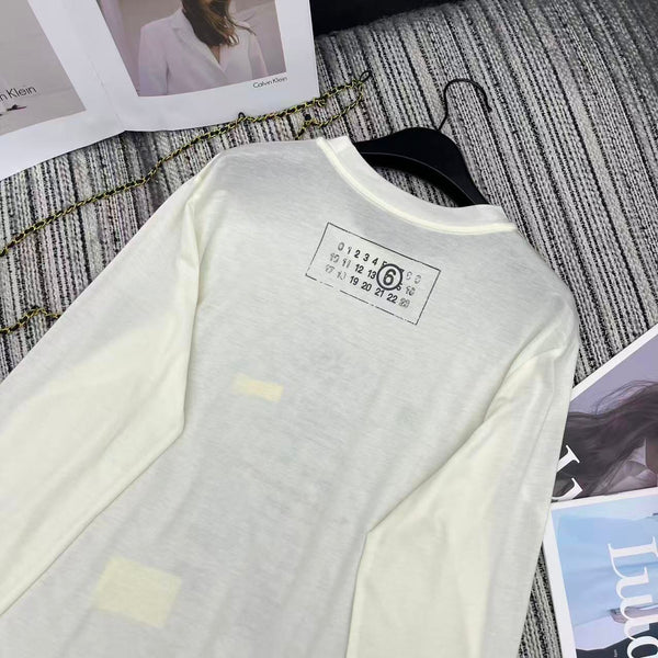 MM6 Letter Print Crew Neck Long Sleeve T-Shirt White Cotton 387966