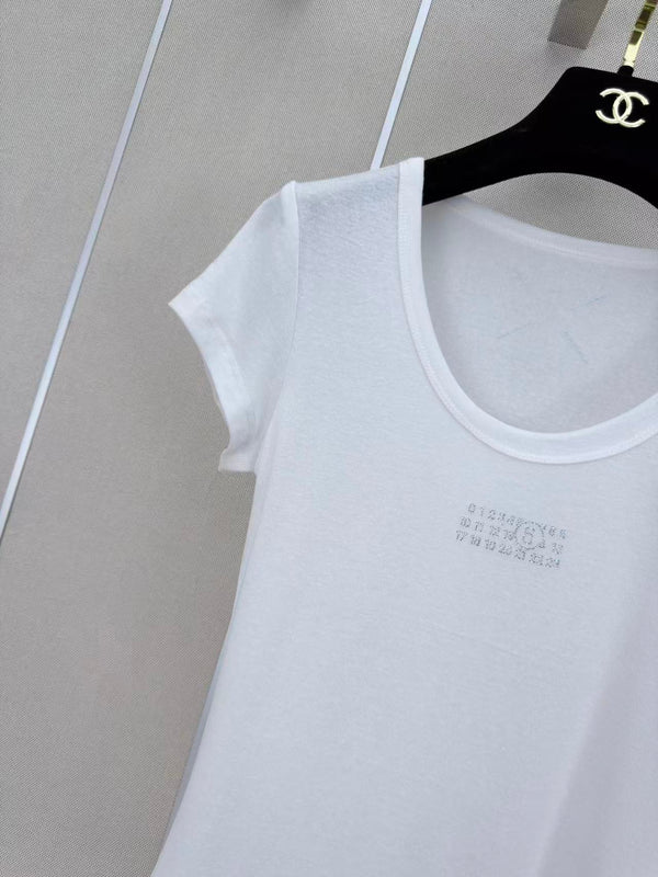 MM6 Rhinestone Letter Short-Sleeved T-Shirt White Cotton 387955