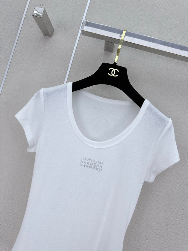 MM6 Rhinestone Letter Short-Sleeved T-Shirt White Cotton 387955