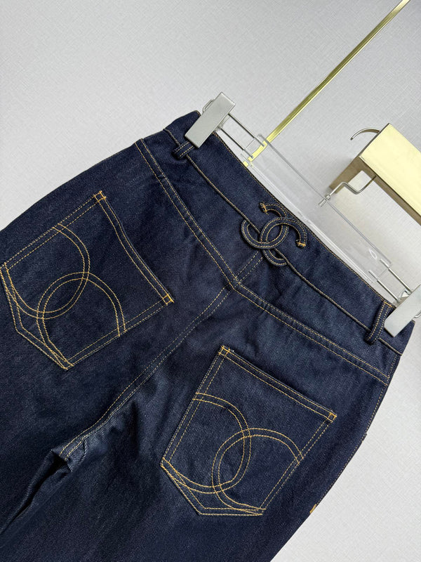 Chanel 2026 Straight Leg Jeans Navy Blue Cotton 365077