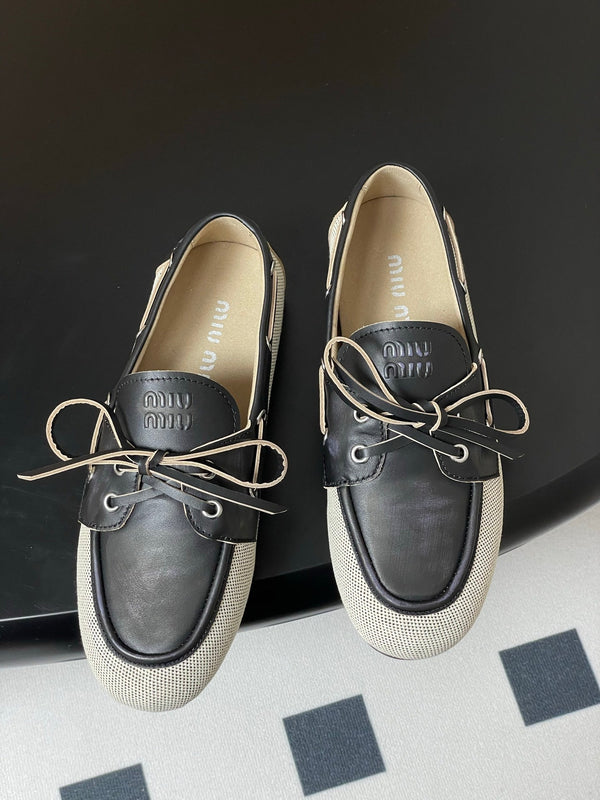 Miumiu Beige and Black canvas leather loafer 227140