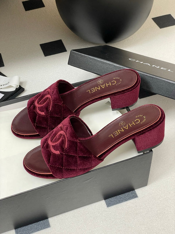 25S Embroidery Double C Mule 50mm Wine Velvet 247574
