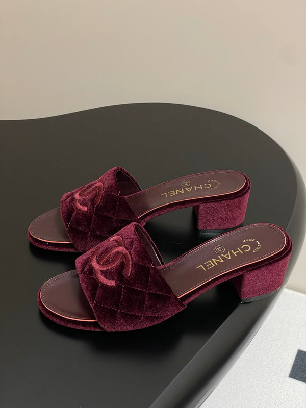 25S Embroidery Double C Mule 50mm Wine Velvet 247574