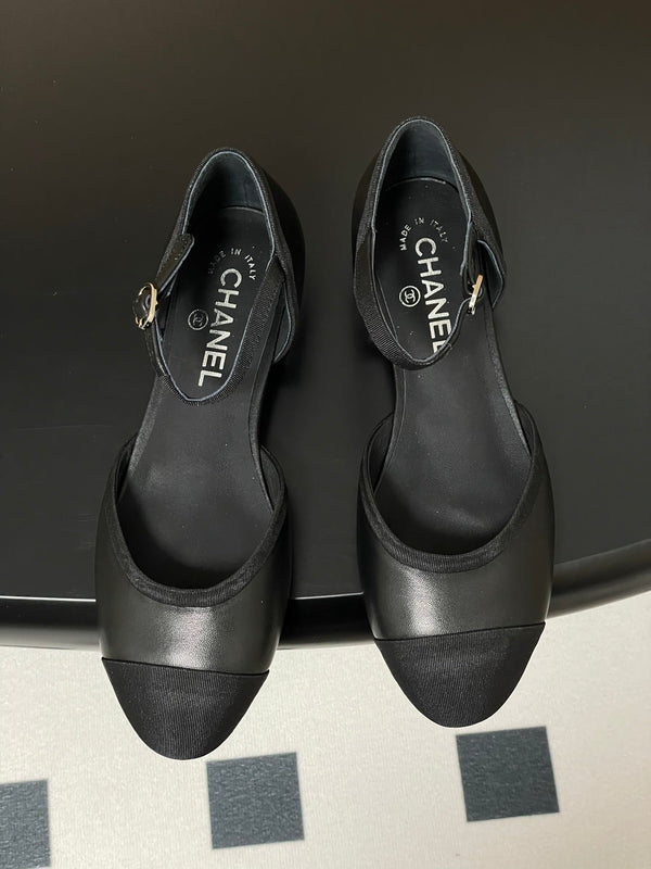 CC 25P Small Hollow Mary Jane Black Sheepskin Grosgrain 247725