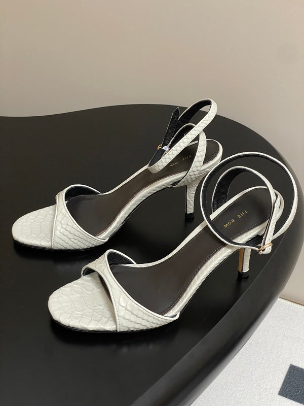 The Row 25S Strap High Heel Sandals 85mm White Snake Pattern Cowhide 286188