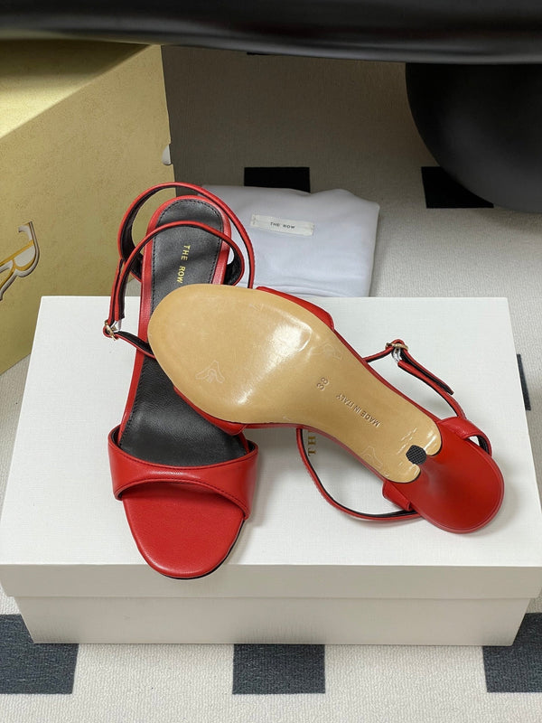 The Row 25S Strap High Heel Sandals 85mm Red Sheepskin 286190