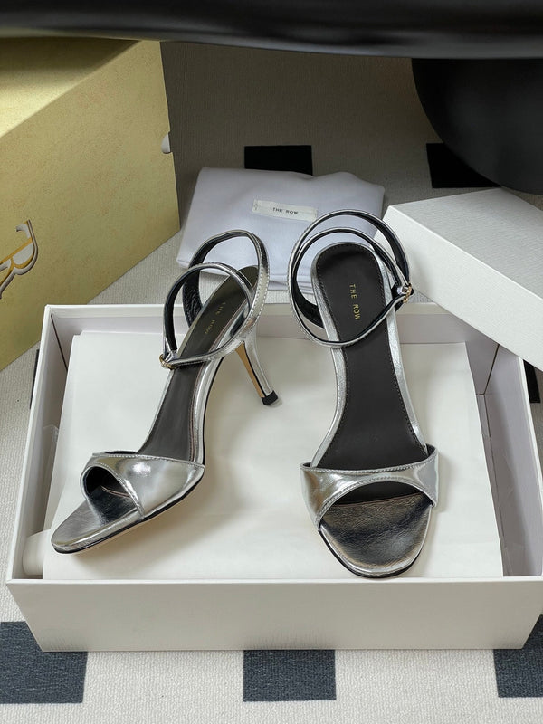 The Row 25S Strap High Heel Sandals 85mm Black Mix Gold Metallic Cowhide 286193