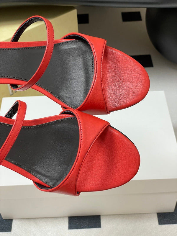 The Row 25S Strap High Heel Mule Sandals 35mm Red Sheepskin 286214