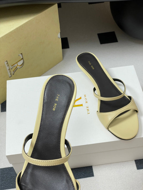 The Row 25S Strap High Heel Mule Sandals 35mm Beige Sheepskin 286215