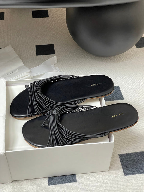 The Row Sara Slide Sandal In Black Elastic And Leather 345205