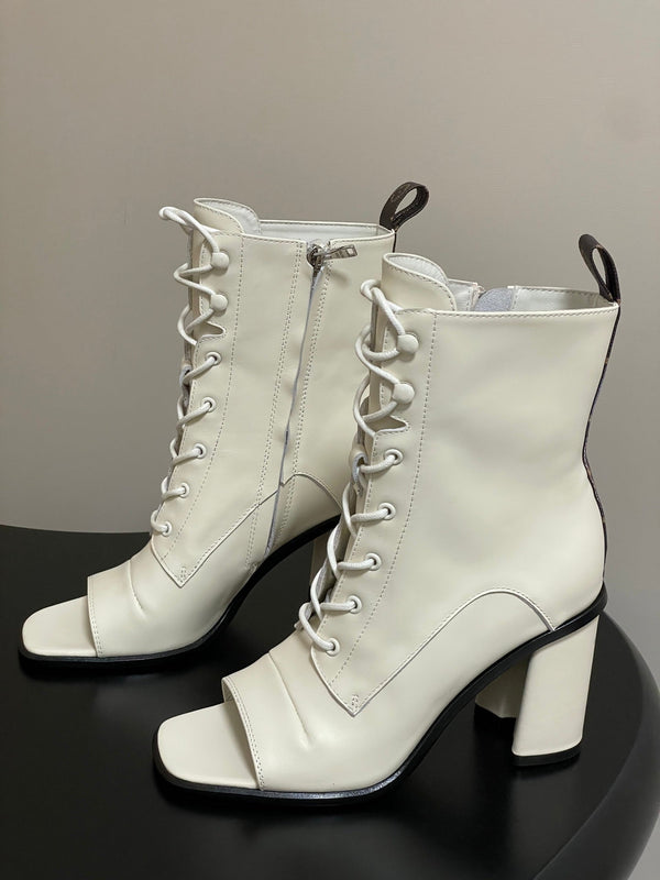 LV Berlin Open Toe Ankle Boot 85mm White Calfskin 416734