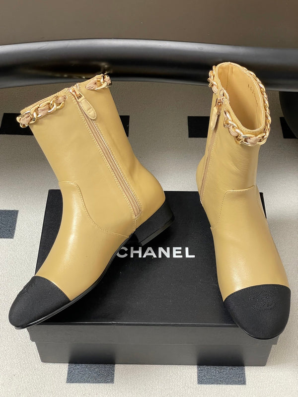 CC 25B Chain Short Boot 25mm Black Beige Denim Cowhide 423152