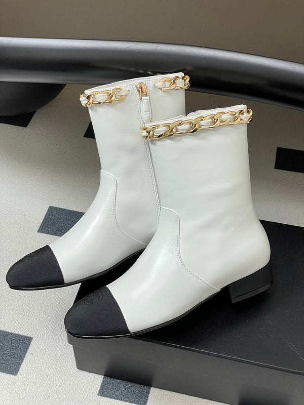 CC 25B Chain Short Boot 25mm Black White Denim Cowhide 423153