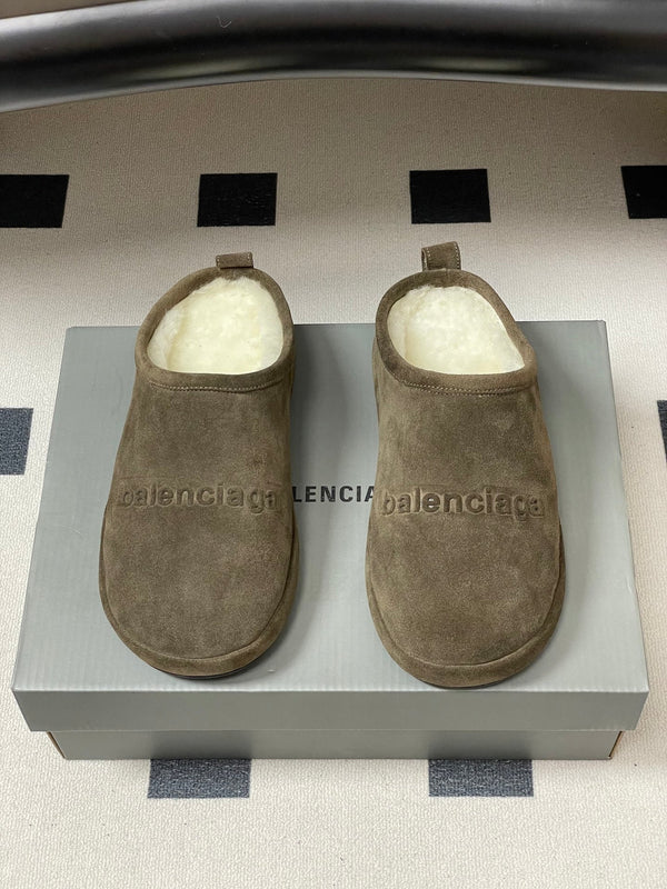 Balenciaga Mule Slip-On Taupe Suede Wool 534532