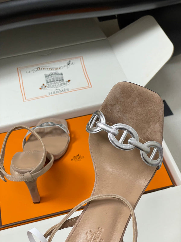 HM Luz Sandals 10.5 Dark Khahi Sheepskin Suede 593702