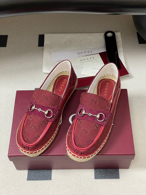 GG 26ss Slip-on Loafers Red Double G Canvas 593493