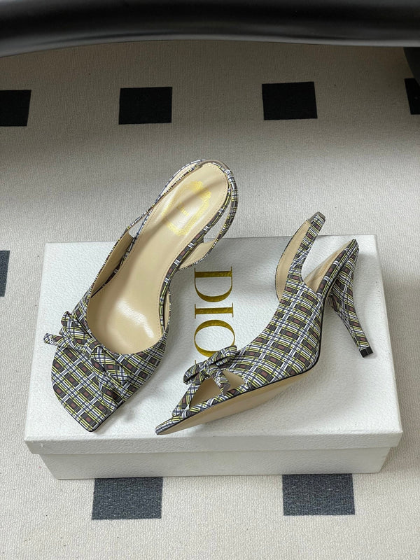 CD 26 Slingback 85 Multicolor Plaid Leather Silk Fabric 593600