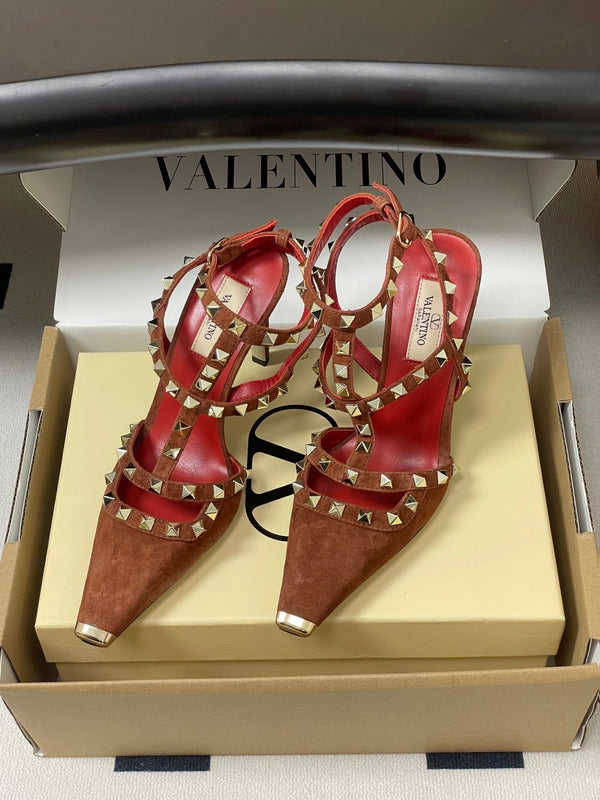 VT Rockstud Kidskin Pump 100mm Chocolate Suede 835106