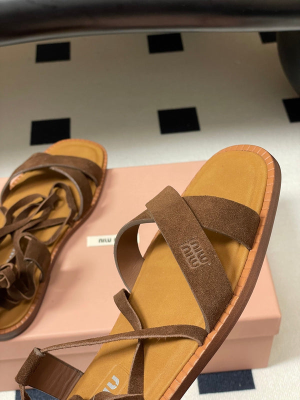 Miu Strappy Sandals Cocoa Brown Suede 834949