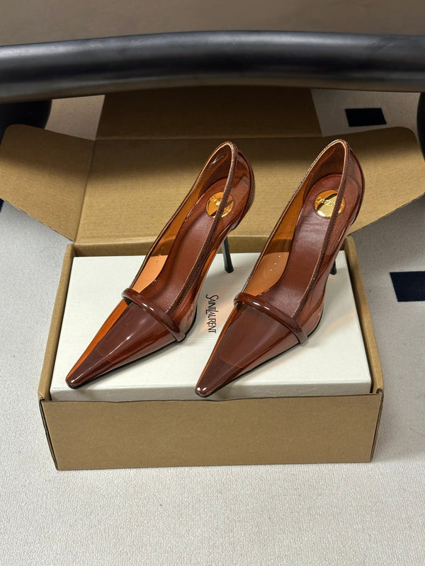 YSL Brigitte Pumps 10.5cm Brown TPU Leather 932286
