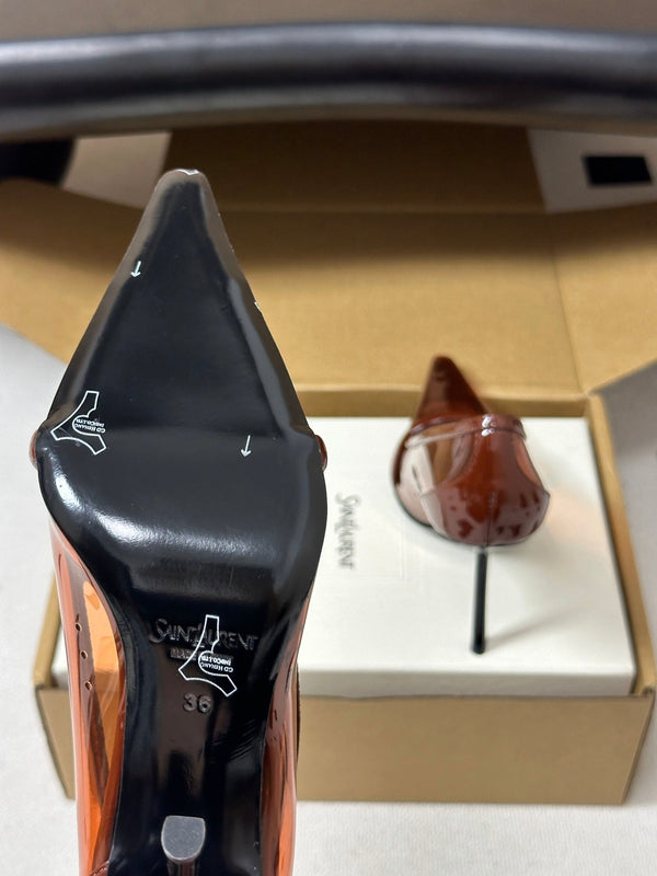 YSL Brigitte Pumps 10.5cm Brown TPU Leather 932286