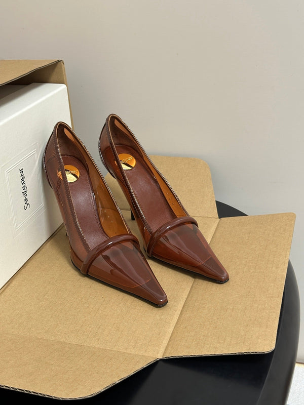 YSL Brigitte Pumps 10.5cm Brown TPU Leather 932286