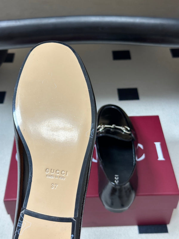 GG 26s Horsebit Loafers Flat Black Glossy Leather 952568