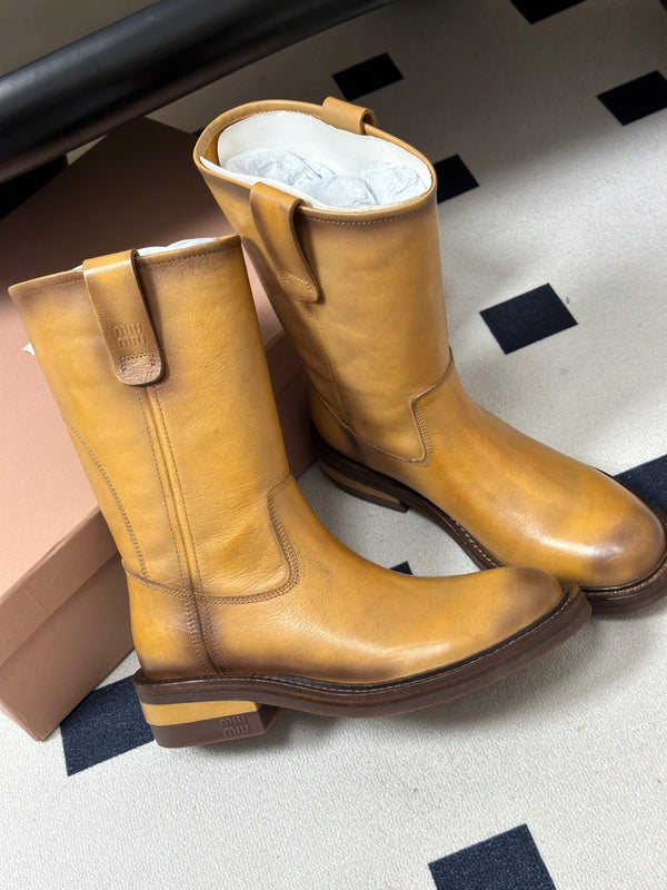 Miu Miu 2026 Foule Mid-Calf Boots Cowhide 994108