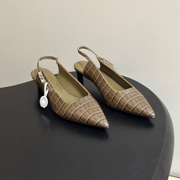 HM 26S Lover Slingback Flats 4cm Croc-Embossed Cowhide 150536