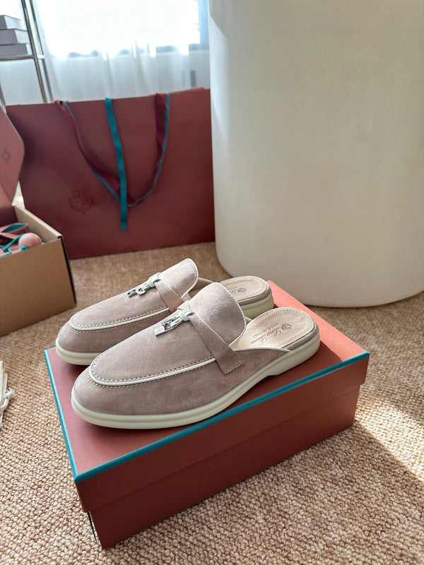 Loro Piana Charms Walk Flat Mules Sand Suede 623546