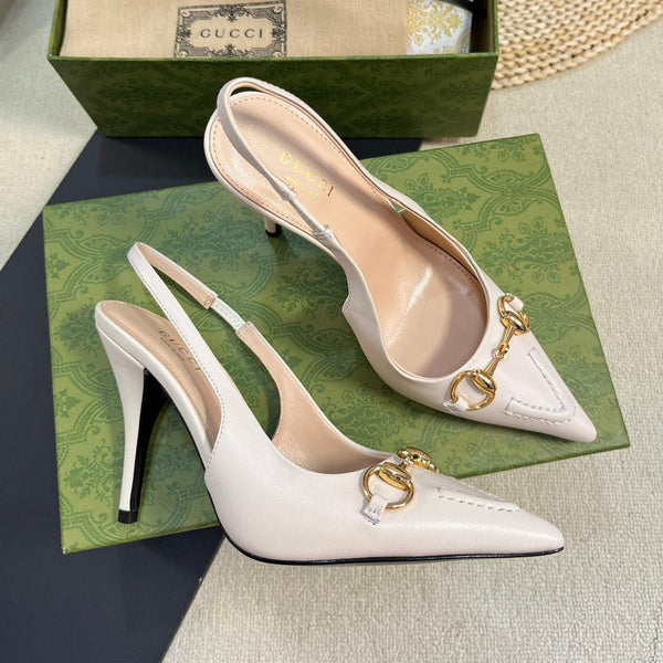 GC Horsebit Slingback Pump 100mm White Sheepskin 294568