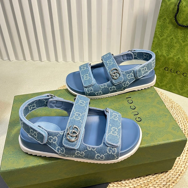 GG Sandal With Double G Blue Caro