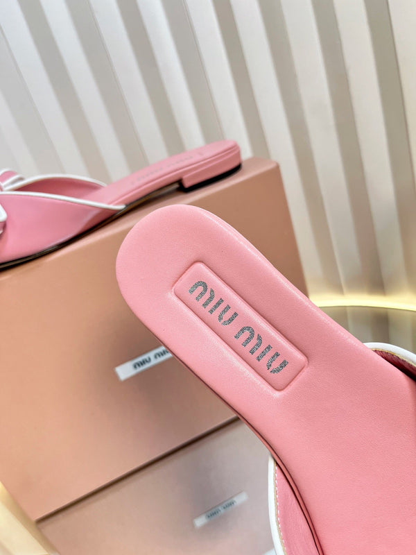 Miu 26s Bow Slippers Pink Leather 768203